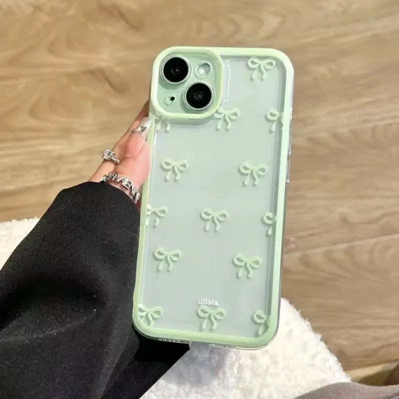 Cute Pink Bow Clear Case for iPhone 11 12 13 14 15 Pro Max