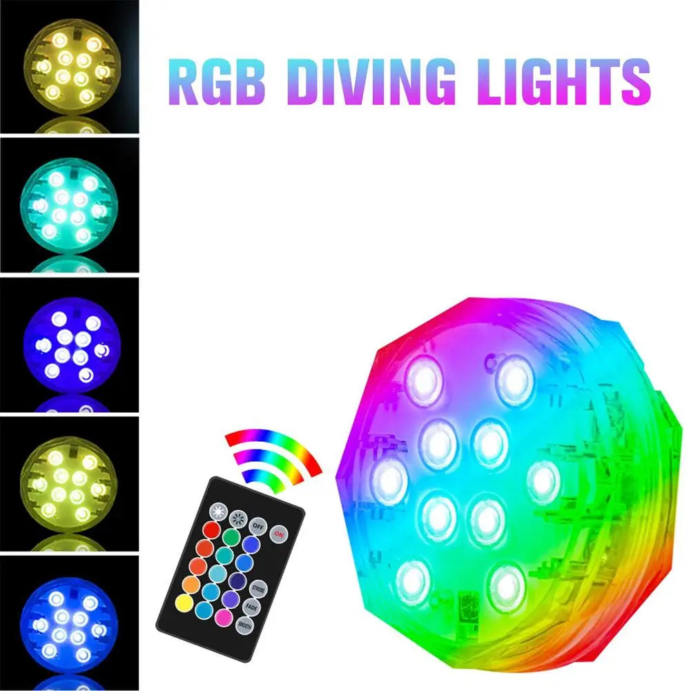 10 Color Changing Submersible LED Pool Lights with Remote