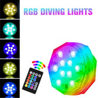 10 Color Changing Submersible LED Pool Lights with Remote
