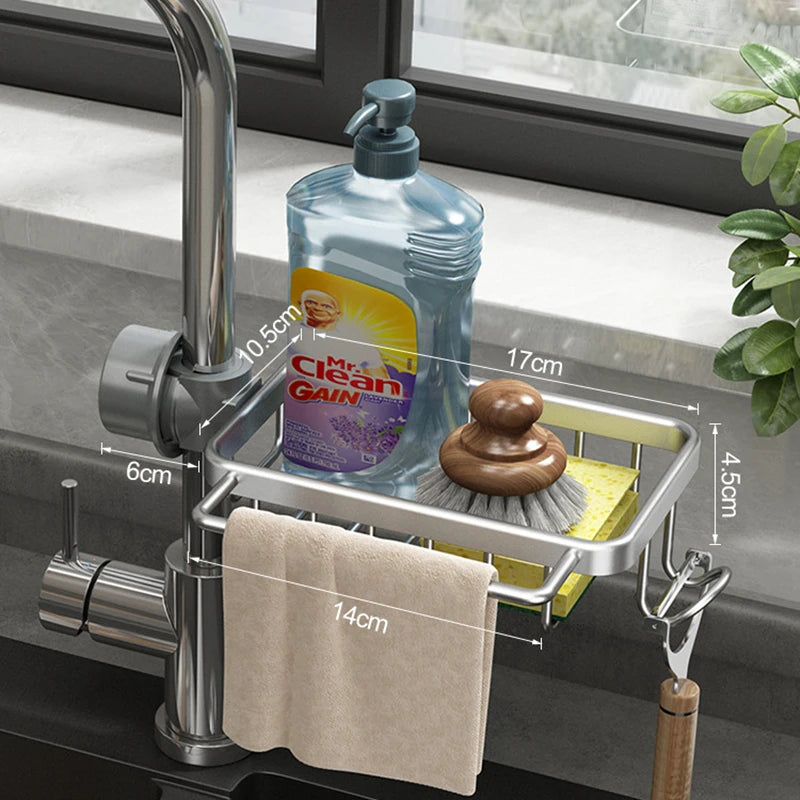 Space Aluminum Sink Drain Rack Faucet Sponge & Soap Organizer