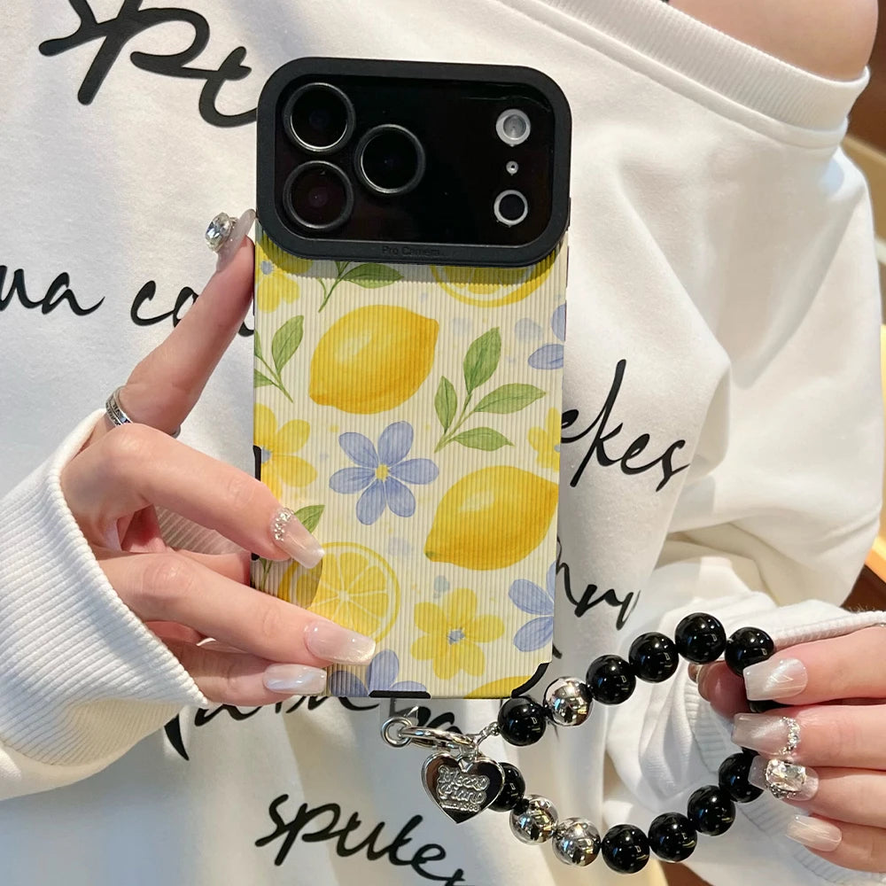Yellow Lemon Floral Print Phone Case for IPhone 17 16 15 14 13 Pro Max