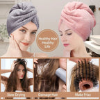 Absorbent Hair Towel Wrap Button Fast Dry Hair Turban for Women