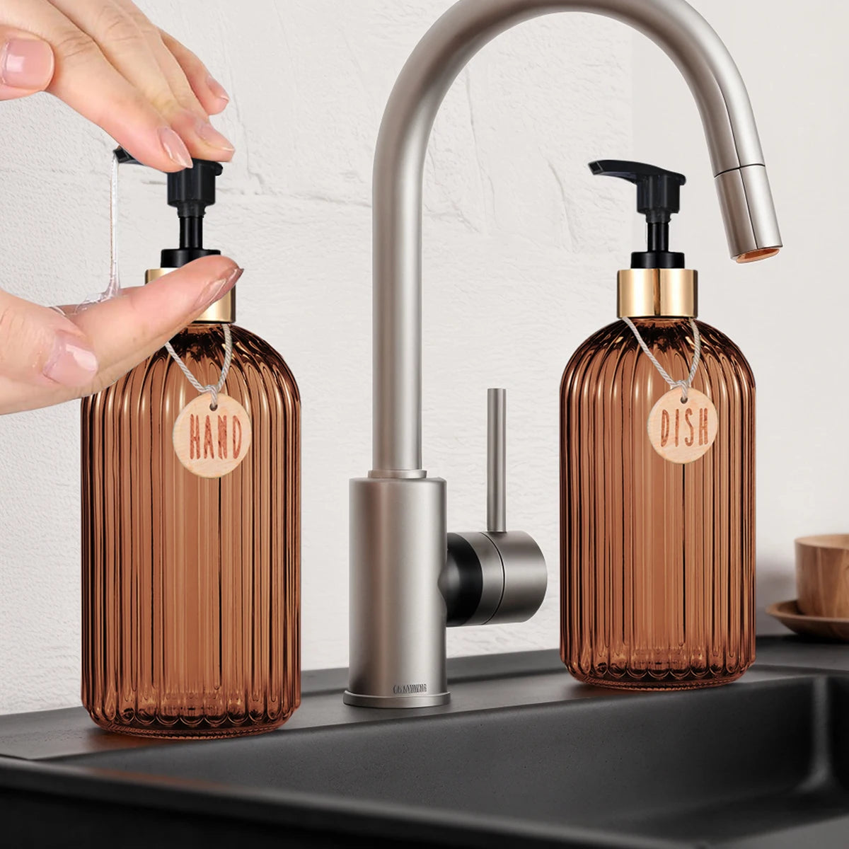 Reusable Dish Soap Dispenser Bottle Hand Press Liquid Soap Pump for Kitchen Secondary image