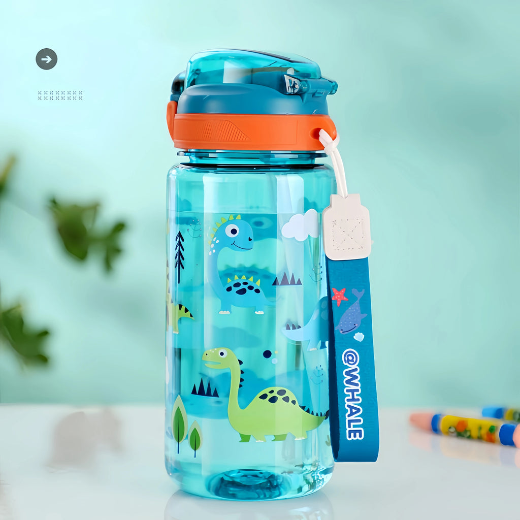 600ml Dinosaur Kids Water Bottle Leakproof Straw Cup
