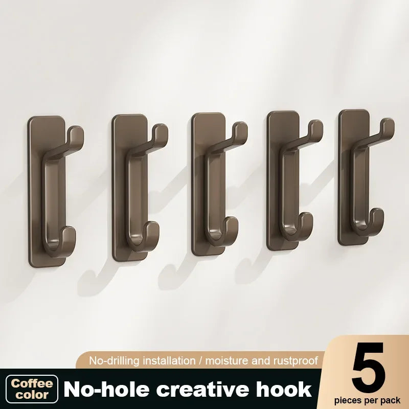 5Pcs Heavy Duty Self-Adhesive Hooks No-Drill Wall Storage Hooks