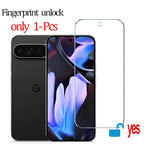 Smartphone with screen protector and text about fingerprint unlock feature