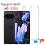 Smartphone with screen protector and text about fingerprint unlock feature