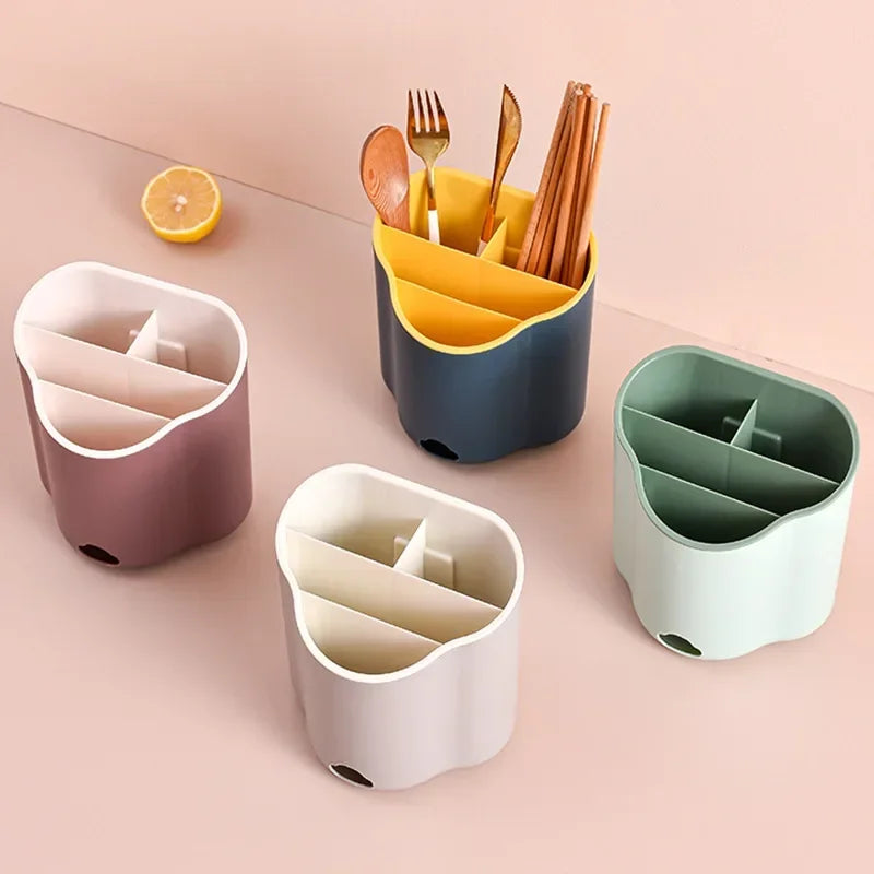 Double Layer Cutlery Holder Drain Rack Organizer