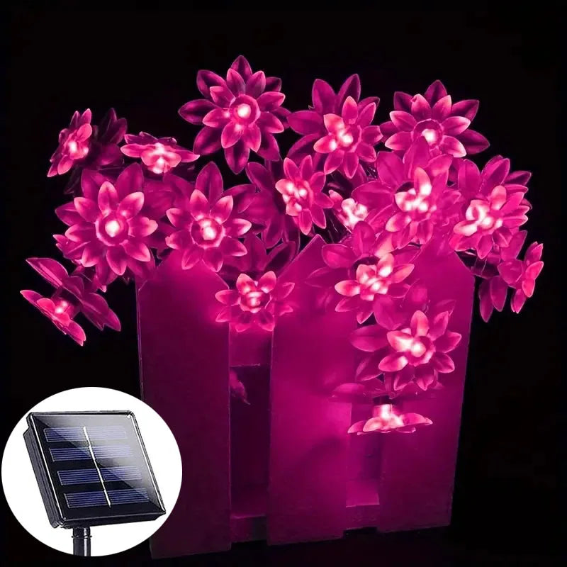 Solar Lotus Flower Fairy Lights Outdoor Garden Decor