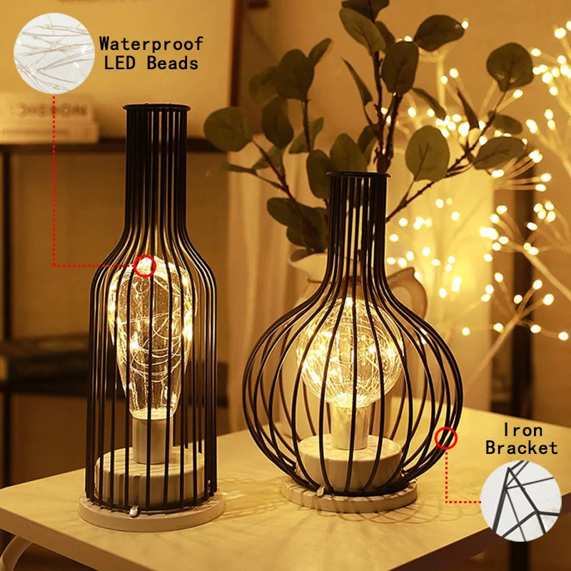 Iron Wire Cage LED Night Light for Bedroom & Living Room