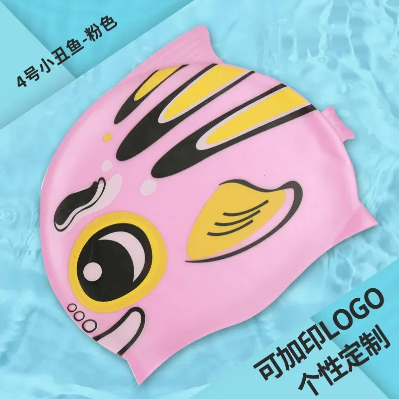 Cartoon Clownfish Kids Silicone Swimming Cap Waterproof Swim Hat