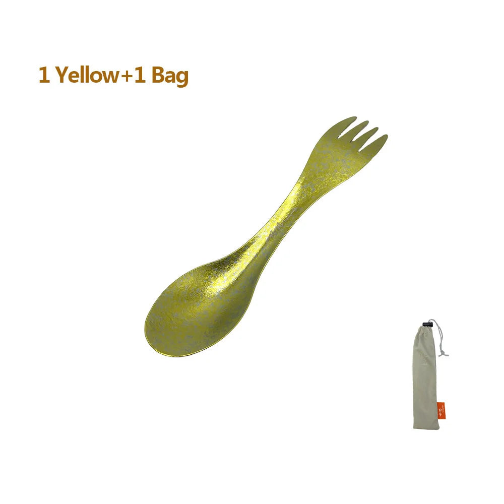 Pure Titanium Spork 2-in-1 Ultralight Camping Fork & Spoon Travel Tool