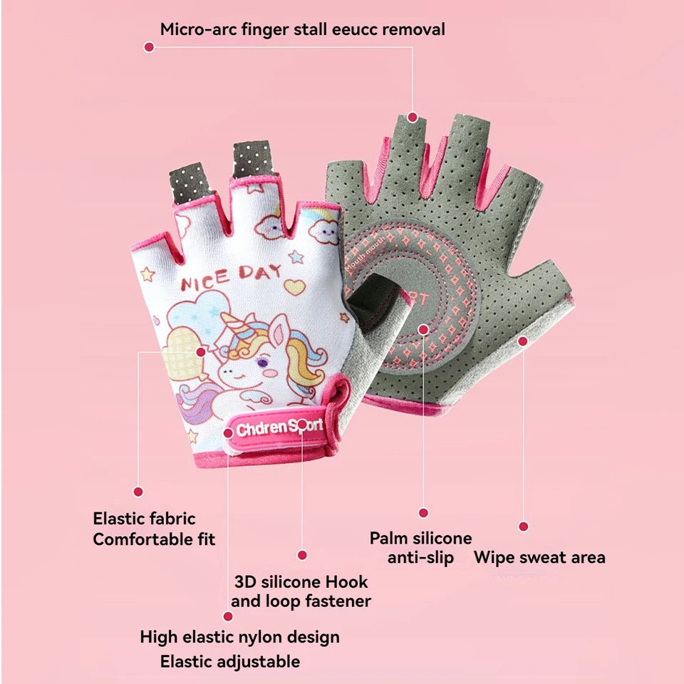 Kids Cycling Gloves Half Finger Breathable Anti Slip Bike