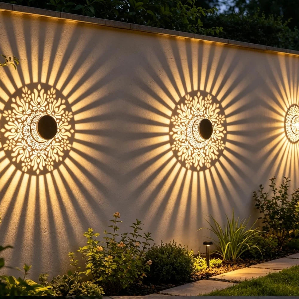 Color Changing Solar Peony Light Mandala Projection Garden Wall Lamp