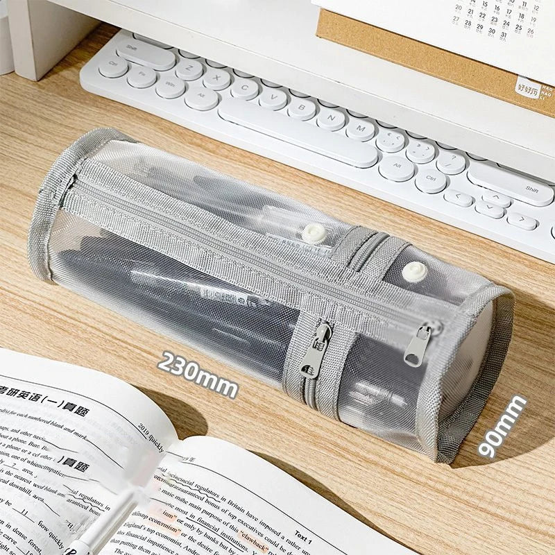 Clear Mesh Pencil Case Portable Standing Pen Holder Organizer