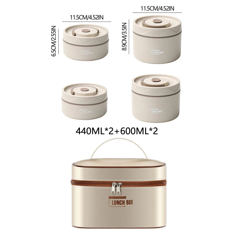 304 Stainless Steel Insulated Lunch Box Double Layer Sealed Food Container with Bag