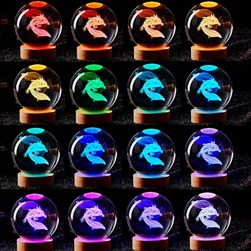 3D Axolotl Crystal Ball Night Light LED Gift Lamp