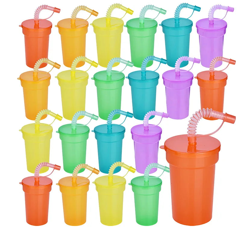 Neon Sipper Cups Reusable Spill Proof Cups with Lid & Straw