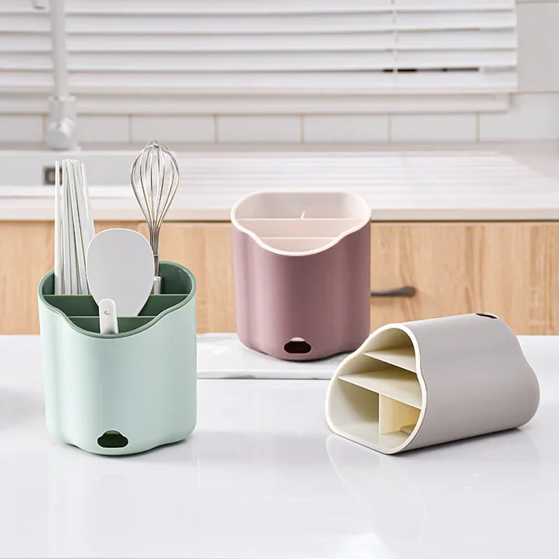 Double Layer Cutlery Holder Drain Rack Organizer