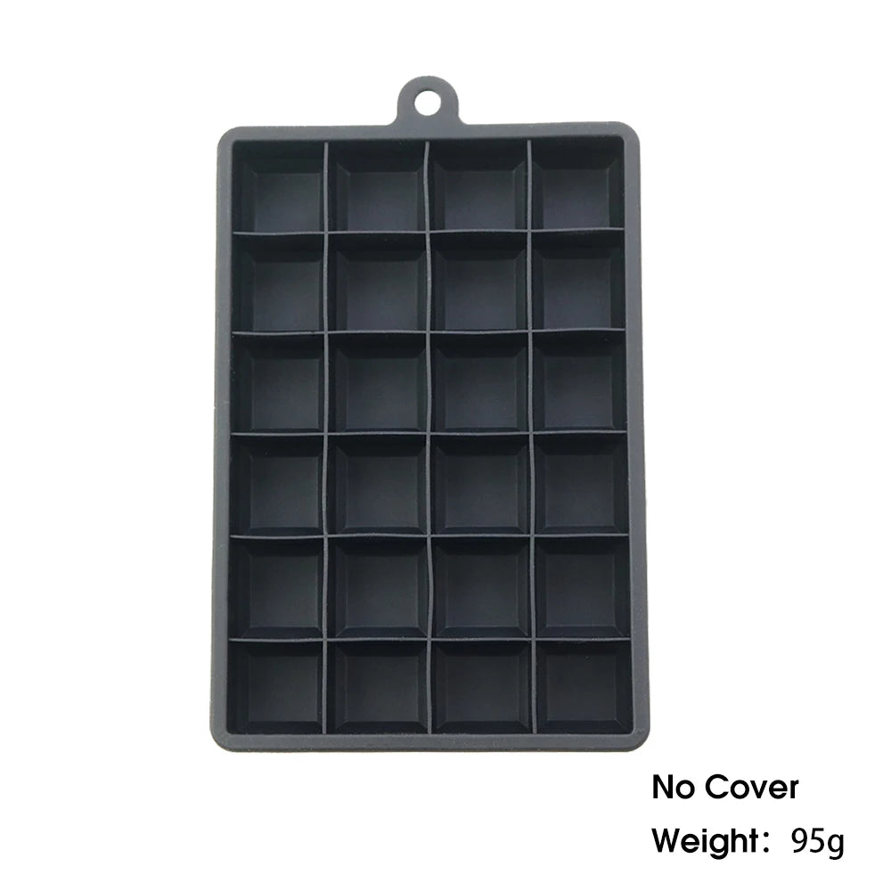 24-Hole Silicone Ice Cube Tray with Lid Square Ice Mold for Drinks & Cocktails