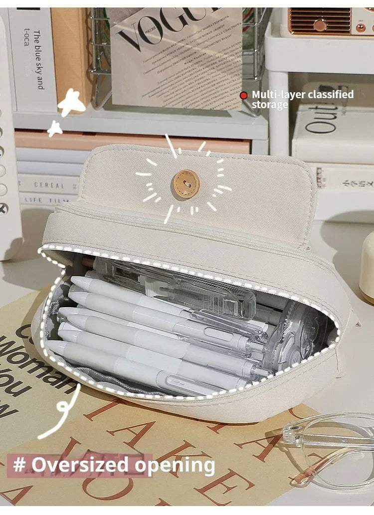 Cute Canvas Pencil Case Large Opening Student Stationery Bag