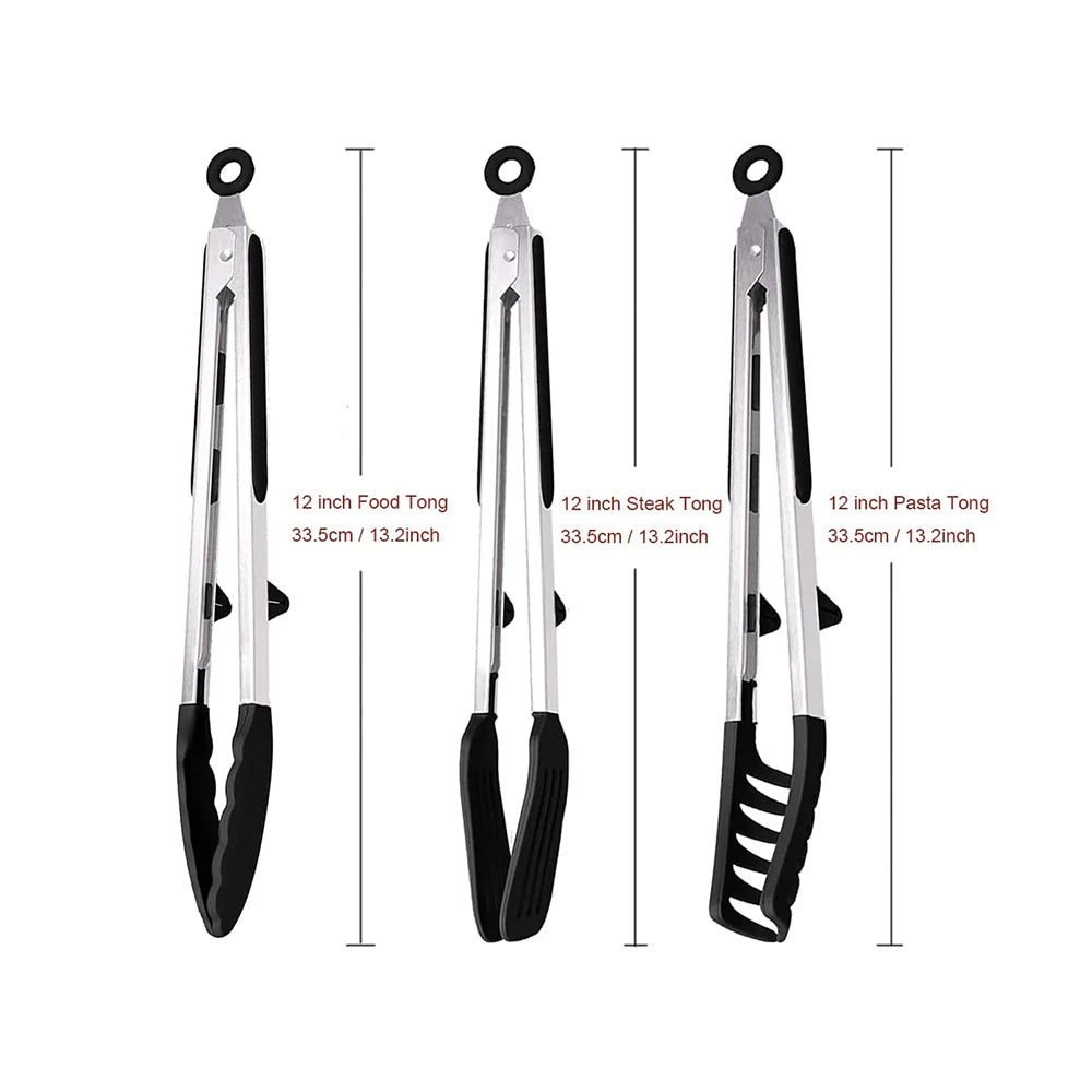 LMETJMA Silicone Kitchen Tongs Non-Stick BBQ, Steak & Pasta Serving Tool