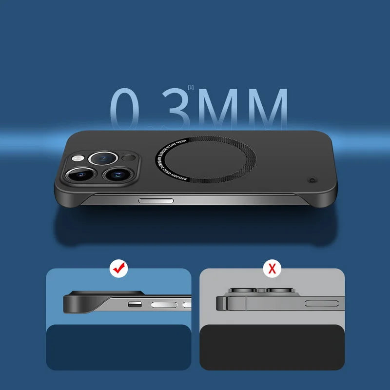 Magnetic Frameless Case for iPhone 15 14 13 12 11 Pro Max