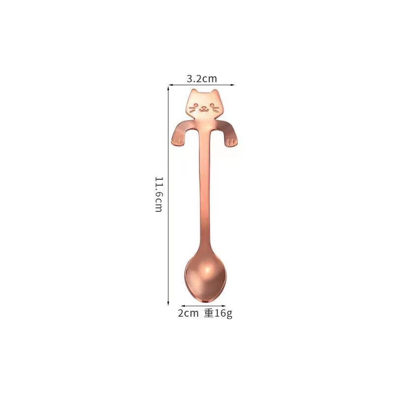 Cute Cat Shape Stainless Steel Coffee Spoon Mini Dessert Teaspoon