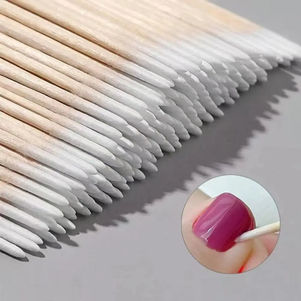 Wooden Tip Cotton Sticks Nail Polish Corrector Manicure Tools