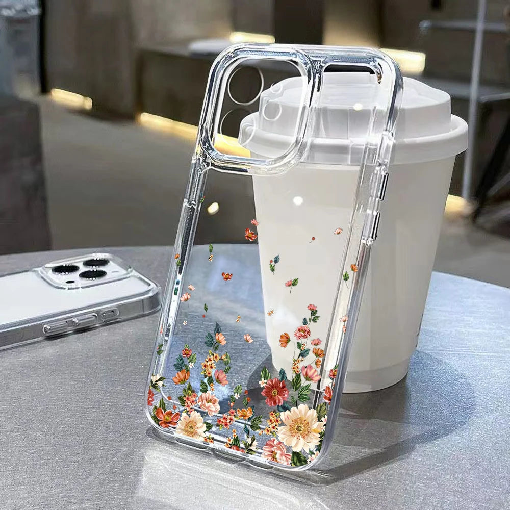 Flower Phone Case For iPhone 16 13 15 11 12 14 17 Pro Max Air 16E XS XR 7 8 SE Shockproof