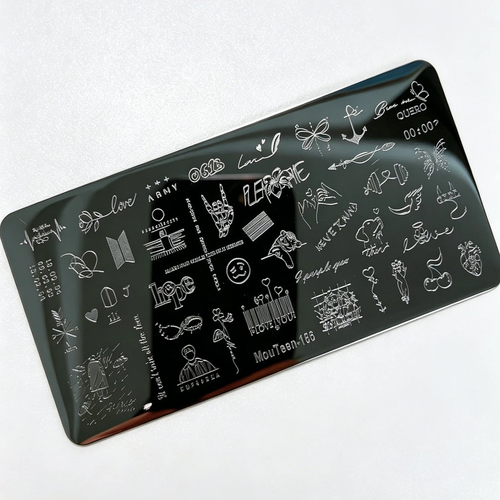 MouTeen263 Nail Stamping Plate Cursive Letter Nail Art Template