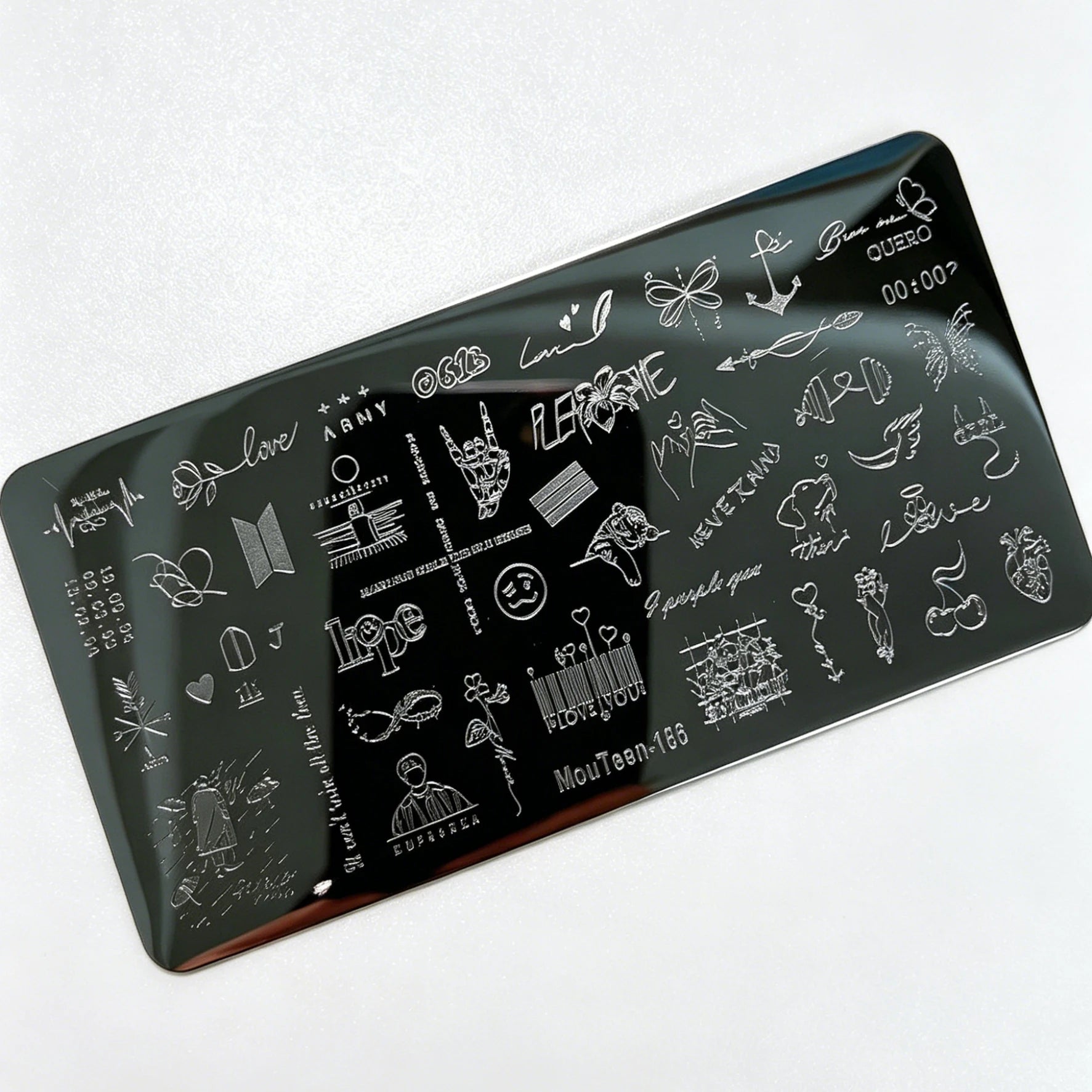 MouTeen263 Nail Stamping Plate Cursive Letter Nail Art Template