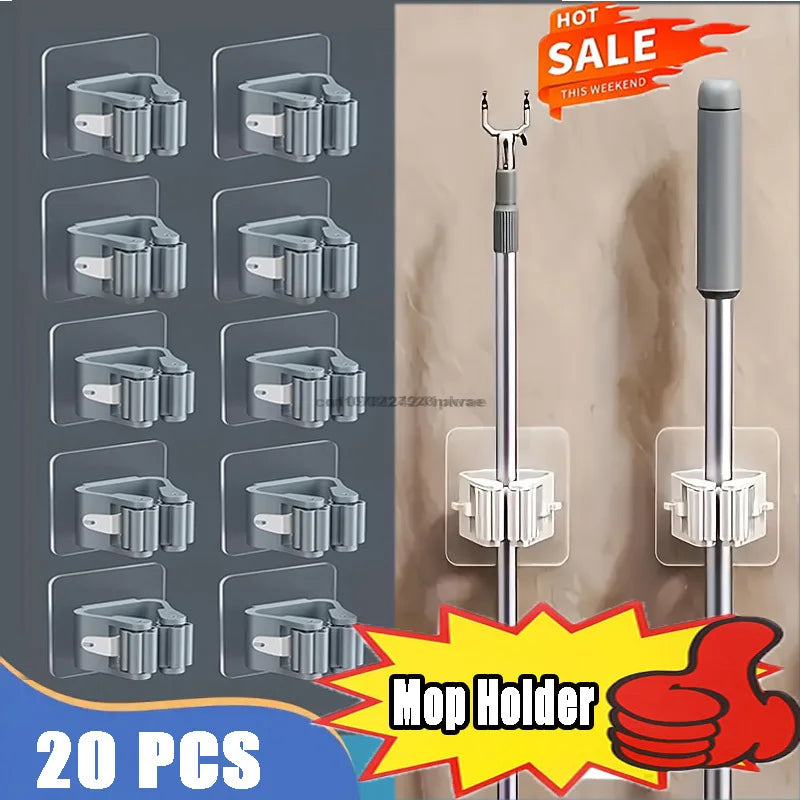 Self-Adhesive Mop Holder Wall Mounted Broom & Mop Organizer Secondary image