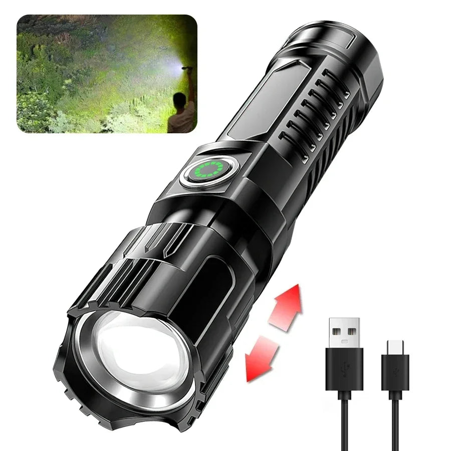 2000LM Tactical LED Flashlight USB Charging Zoom Torch