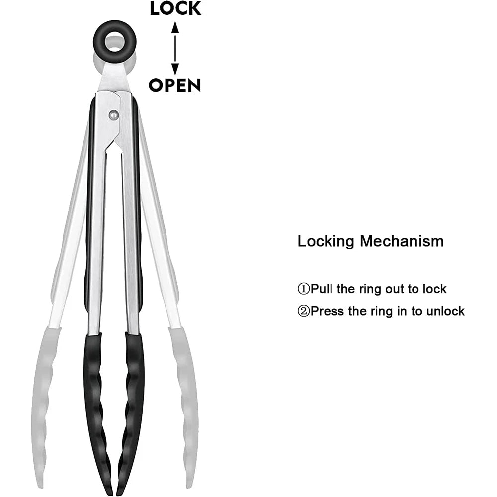 LMETJMA Silicone Kitchen Tongs Non-Stick BBQ, Steak & Pasta Serving Tool