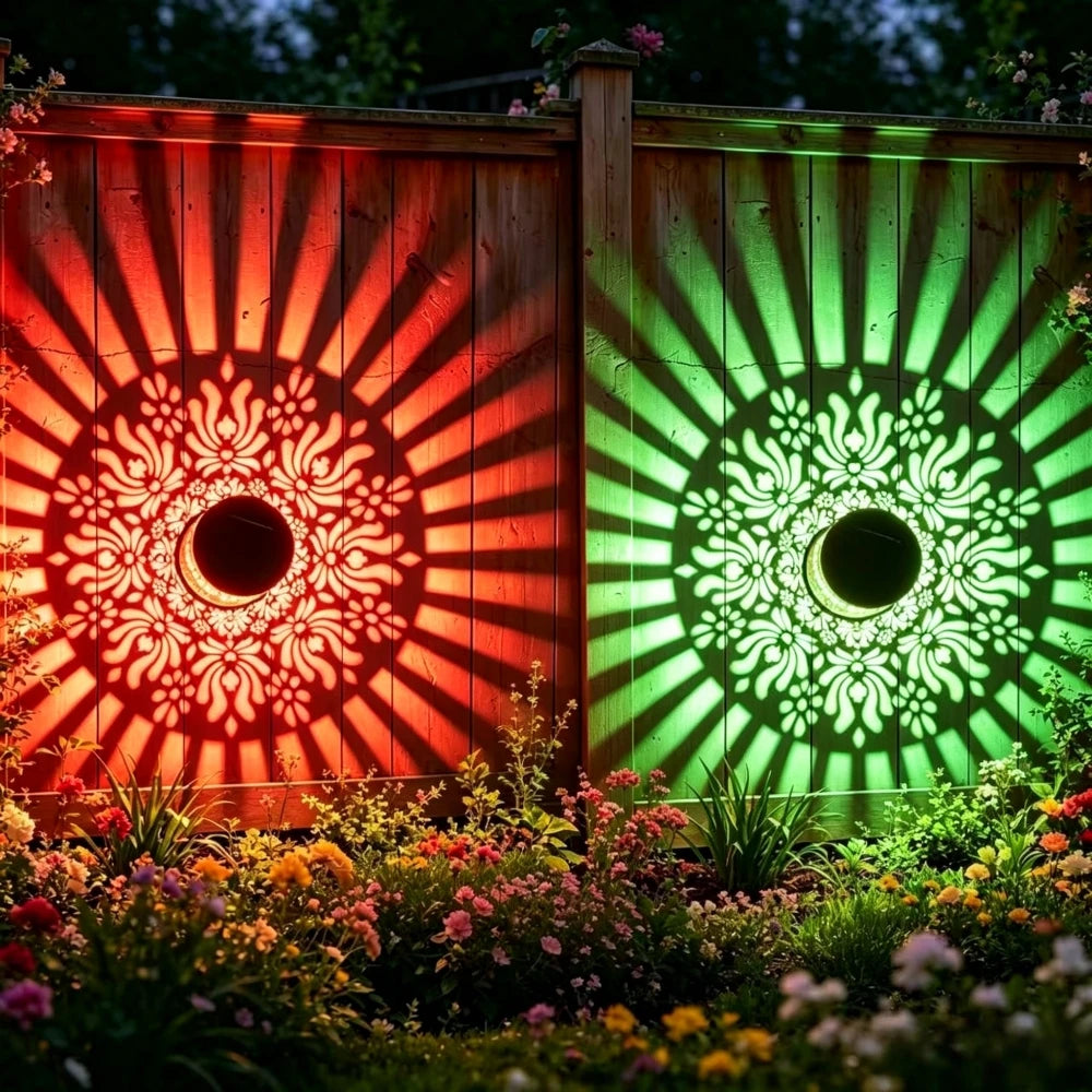 Color Changing Solar Peony Light Mandala Projection Garden Wall Lamp