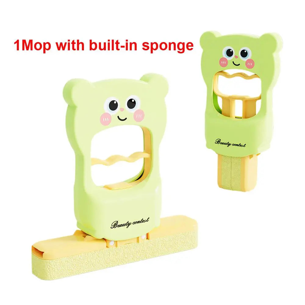 1PC Cartoon Bear Design Hands-Free Mini Mop Home Bathroom Cleaner & Cute Lazy-Friendly Desktop Stain-Removing Cloth Foldable Mop