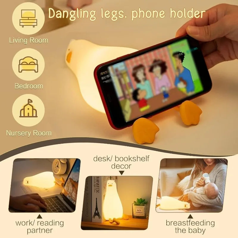 LED Duck Night Light Rechargeable Silicone Bedside Lamp