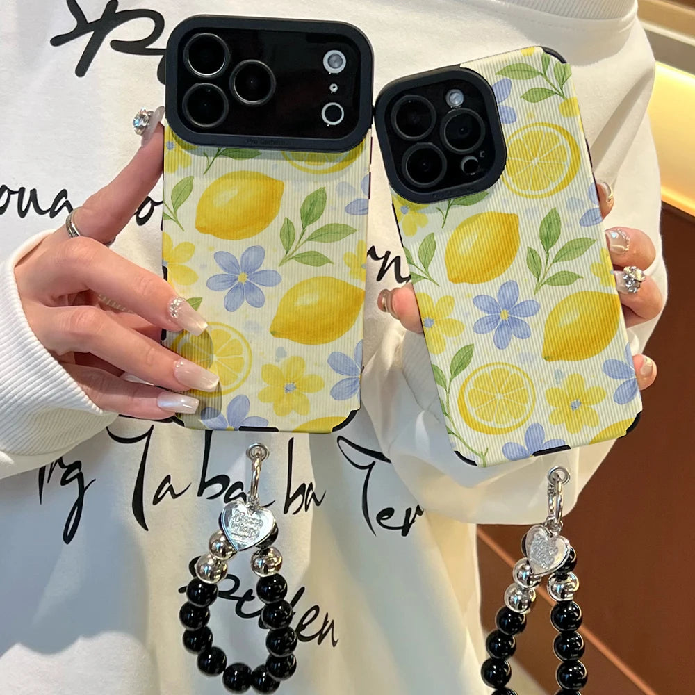 Yellow Lemon Floral Print Phone Case for IPhone 17 16 15 14 13 Pro Max