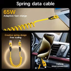 4 in 1 65W Spring Short Data Cable Quick Charger Wire Spring USB Cable for iPhone 16 15 14 13