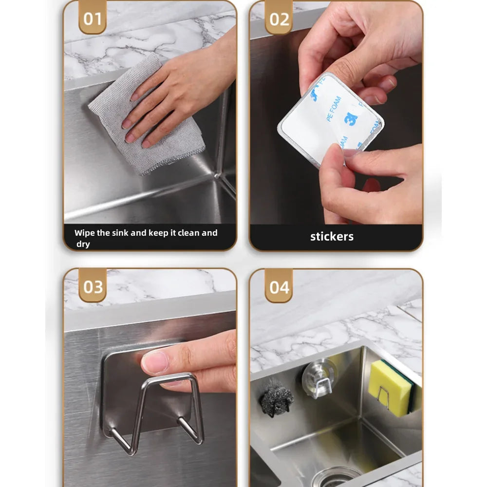 Stainless Steel Sink Sponge Holder  Self-Adhesive Kitchen Organizer