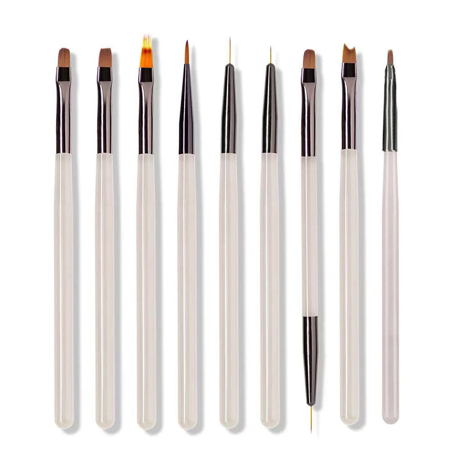 9Pcs UV Gel Acrylic Nail Brush Set 3D Carving Manicure Tools
