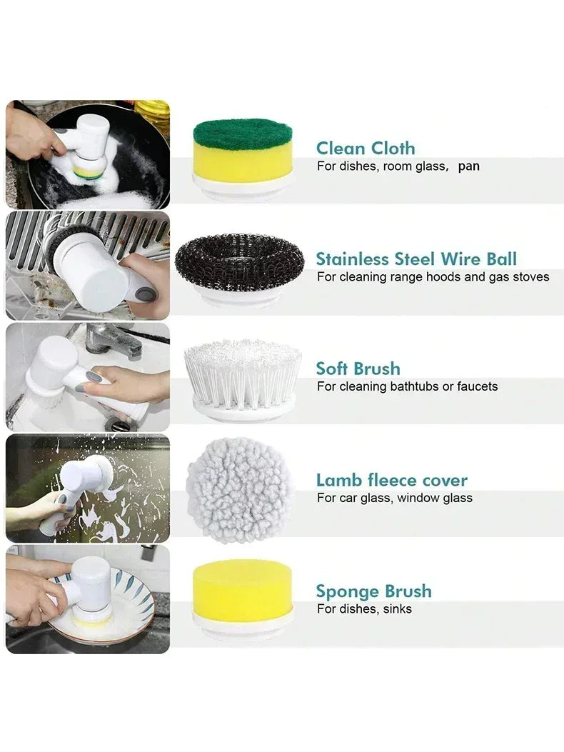 Cordless Electric Spin Scrubber 5 Brush Heads