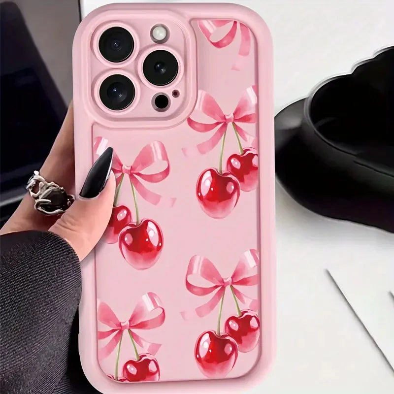 Cherry Print Silicone Case for iPhone 11 12 13 14 15 16 17 Air