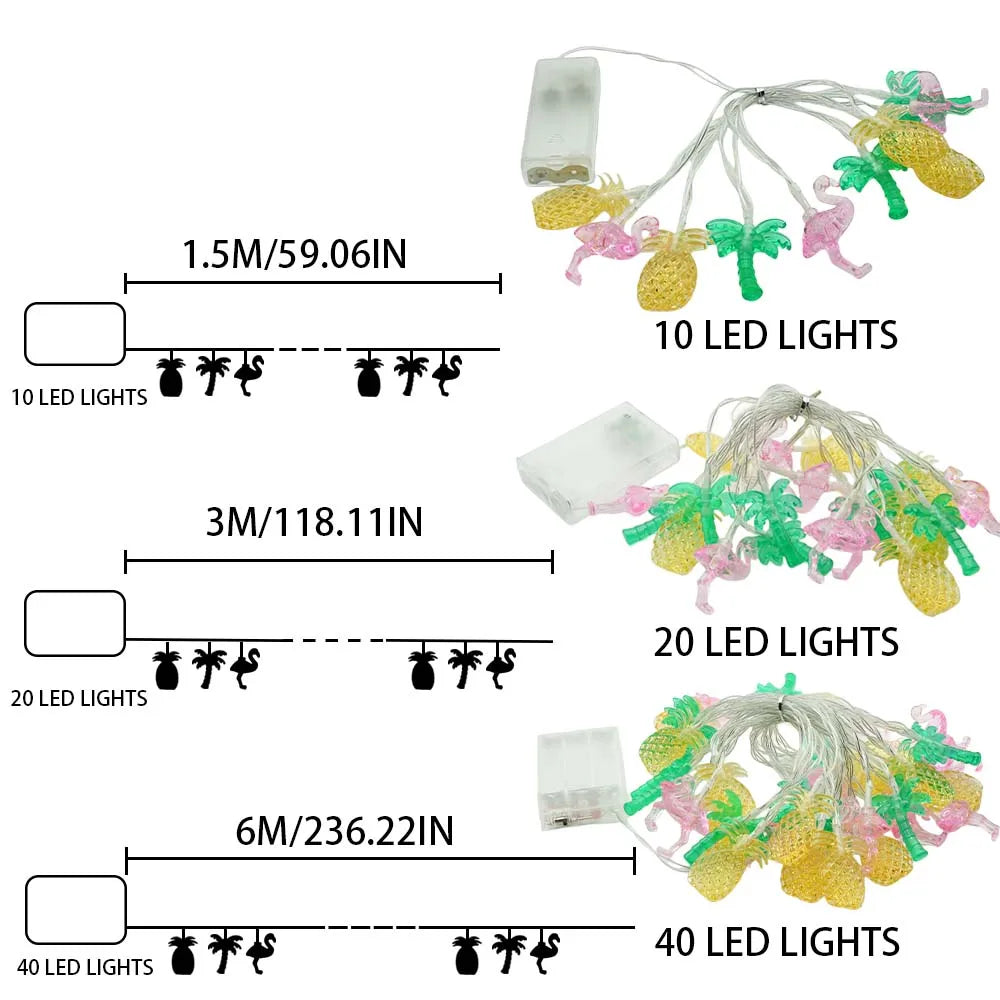 Tropical LED String Lights Flamingo Pineapple Decor