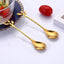 8PCS Gold Cherry Rose Stainless Steel Coffee Spoon Set