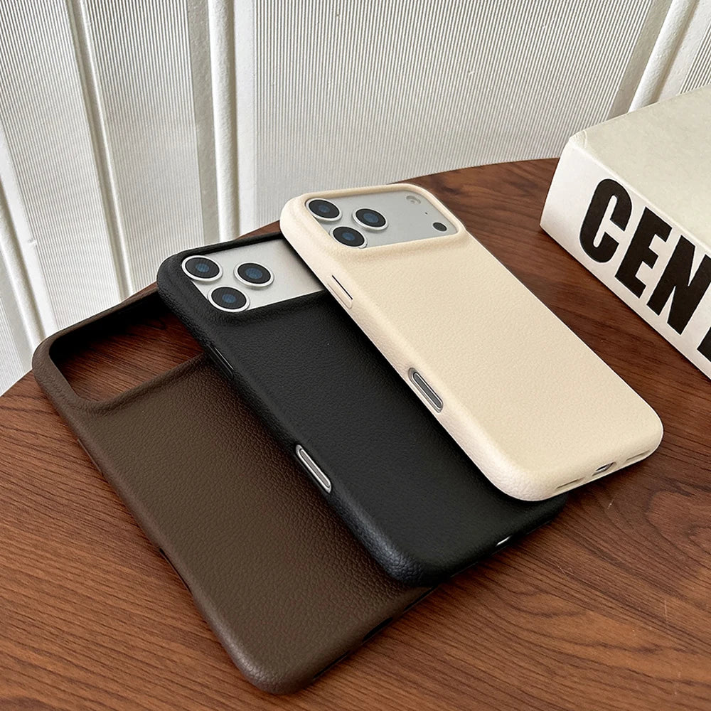 Luxury Leather Texture Case for iPhone 17 16 15 14 13 12 11 Pro Max