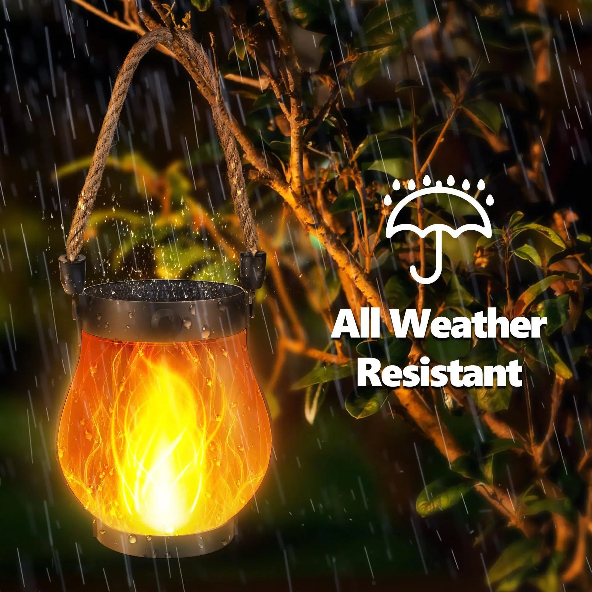 Solar Flame Rope Lantern Waterproof Hanging Lamp