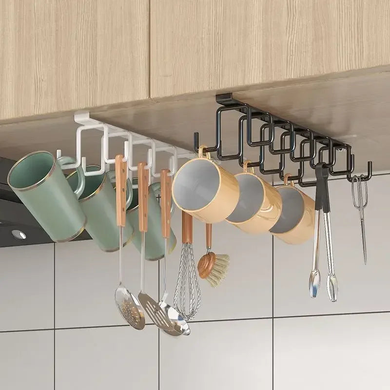 Under Shelf Mug Cup Hanger Double Row Kitchen Cabinet Hook Rack Secondary image