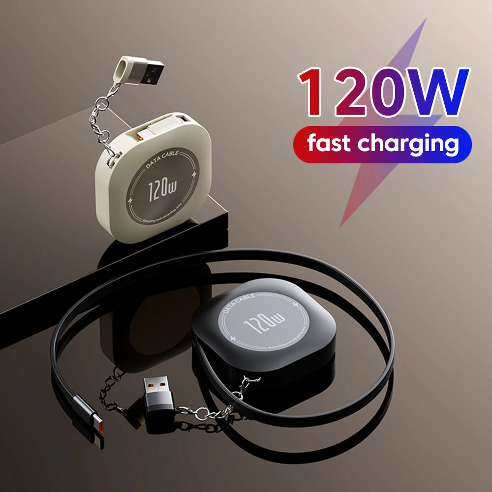 120W USB C Retractable Cable Fast Charge with USB Data Cord Adapter for Phone